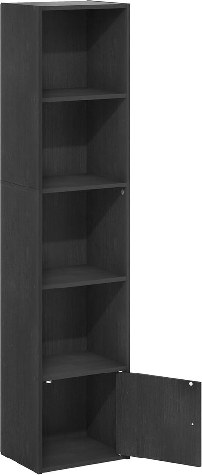 Furinno LUDER Book Shelf, 5-Tier Modern Bookshelf, Bookcase with 1 Door Storage Cabinet, 9.3 x 12 x 52, for Organization and Storage, for Living Room, Bedroom, Home Office, Blackwood - Image 8
