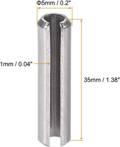 uxcell Slotted Spring Pin - M5 x 35mm 304 Stainless Steel Split Spring Roll Dowel Pins Plain Finish 20Pcs