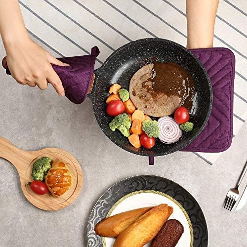 Oven Pot Holder with Pocket Cotton Heat Resistant Coaster Potholder Kitchen Hot Pad Oven Mitts for Cooking Square 7"x9"Set of 5 (Purple) - Image 7