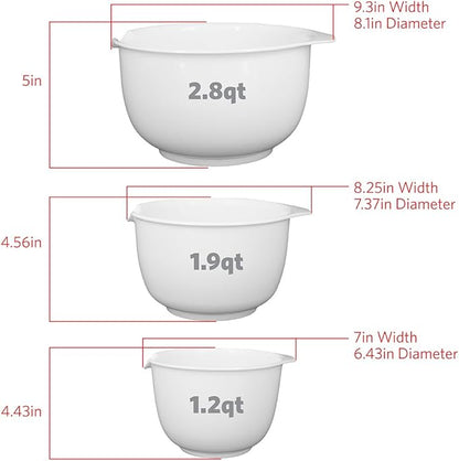Glad Mixing Bowls with Pour Spout, Set of 3 | Nesting Design Saves Space | Non-Slip, BPA Free, Dishwasher Safe Plastic | Kitchen Cooking and Baking Supplies, White - Image 3