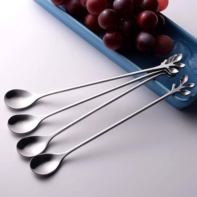AnSaw 6-Piece Elegant Silver Leaf Long Handle Teaspoons - 7.4" Stainless Steel Stir Spoons for Coffee & Tea, Perfect for Mixing & Stirring - Image 5