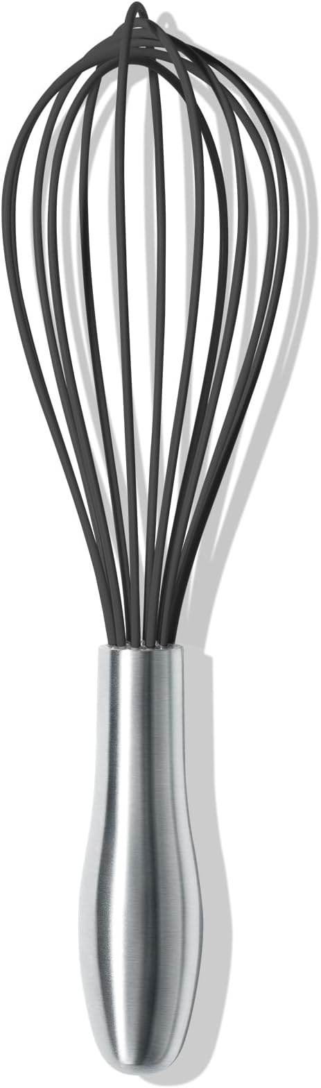 OYV 10-Inch Black Silicone Whisk, Heat Resistant 480°F Kitchen Whisk with Stainless Steel Ergonomic Handle, Non-Scratch for Nonstick Cookware, Dishwasher Safe, Perfect for Blending, Cooking & Beating by OYV
