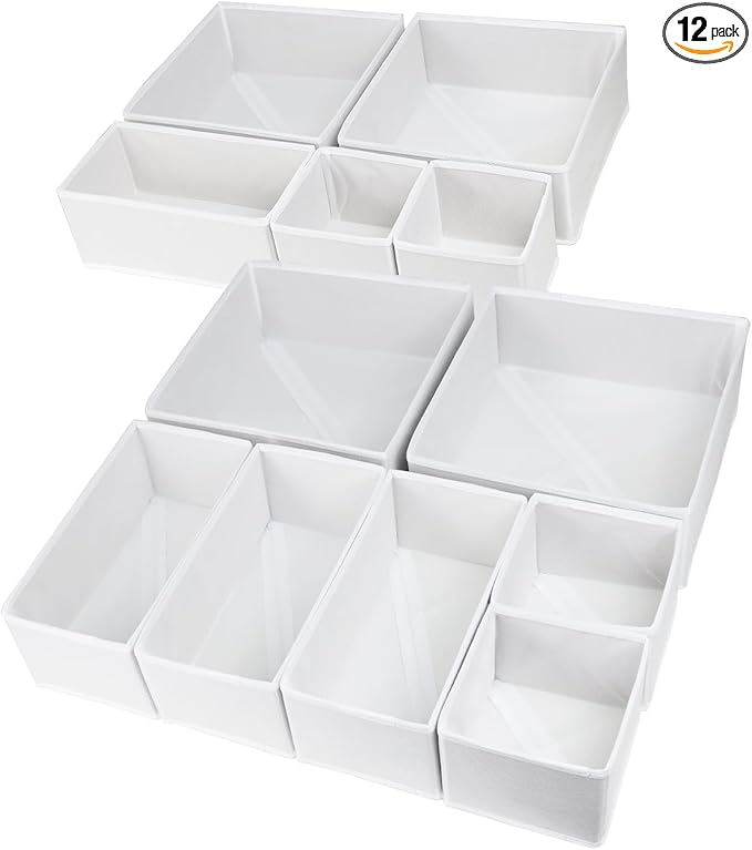 Fordonral 12 Pack Drawer Organizer Clothes, Foldable Fabric Dresser Organizer Closet Organizers and Storage Box for Underwear,Folded Clothes,Baby Clothing,Socks,Bra,Towels,Ties(12 Pack,White) by Fordonral