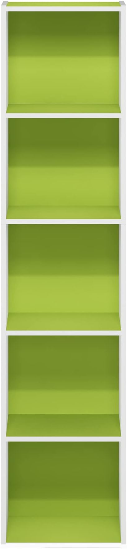 Furinno PASIR Book Shelf, 5-Tier Modern Bookshelf, Open Shelves Bookcase 9 x 12 x 52, Easy Assembly, for Living Room, Bedroom, Home Office, Green/White - Image 8