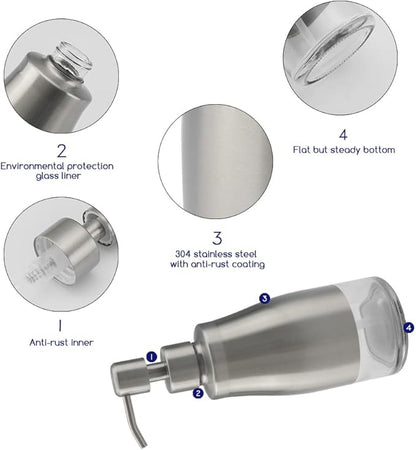Gaussra Kitchen Soap Dispenser Set with Silicone Tray and Stickers - Brushed Nickel, Stainless Steel Glass Soap Dispenser Bathroom, Refillable Hand Dish Dispenser for Kitchen Sink - Image 7