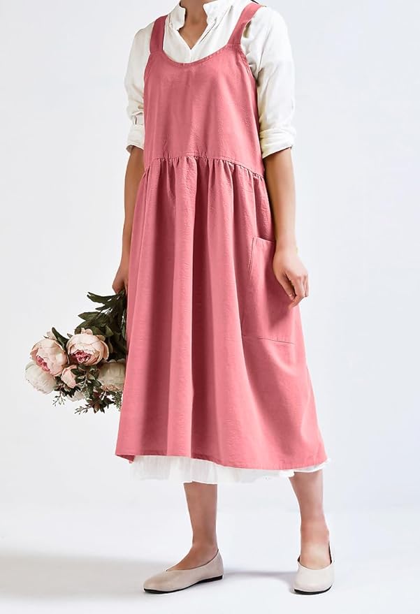 Uaussi Cotton Linen Apron Cross Back Work Apron for Women with Pockets Pinafore Dress X Cross Halter Apron for Chef Gardening - Image 2