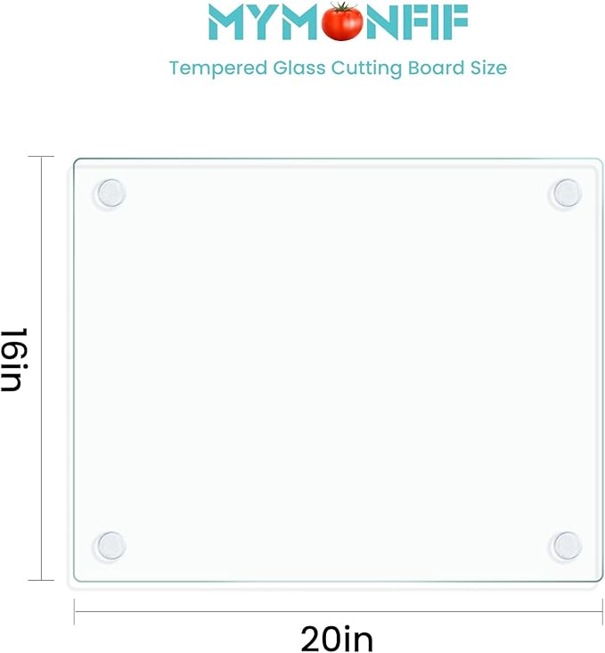 Mymonfif Tempered Glass Cutting Board for Kitchen, Clear Glass Board for Countertop, with Non-Slip Feet, Heat Resistant, Extra Large Size 16x20" 1Pcs - Image 2