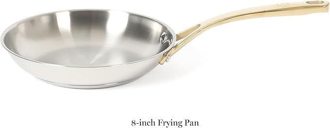 Martha Stewart Castelle 8-Inch Stainless Steel Frying Pan with Gold-Tone Handle – Tri-Ply Encapsulated Bottom, Oven Safe & Induction Safe Skillet for Searing and Sautéing - Image 3