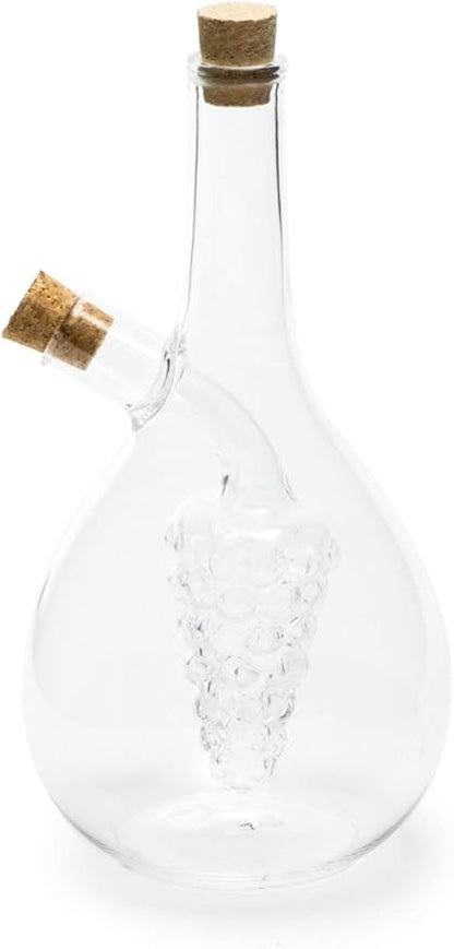Fox Run Grape Motif Oil and Vinegar Cruet Dispenser Bottle, Clear Borosilicate Glass, Grapes
