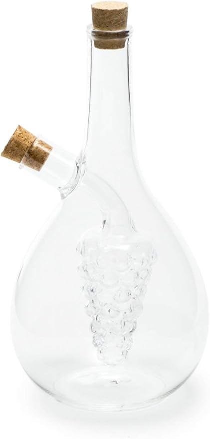 Fox Run Grape Motif Oil and Vinegar Cruet Dispenser Bottle, Clear Borosilicate Glass, Grapes