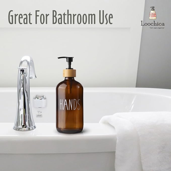 LOOCHICA Hand Amber Glass Soap Dispenser with Pump, Amber Hand Soap Dispenser, Refillable Reusable Apothecary Soap Pump Dispenser Bottles for Bathroom and Kitchen Use - Image 7
