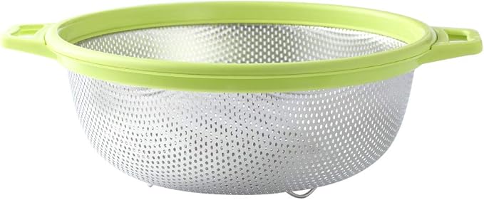 HiramWare Stainless Steel Colander With Handle and Legs, Large Metal Green Strainer for Pasta, Spaghetti, Berry, Veggies, Fruits, Noodles, Salads, 5-quart 10.5” Kitchen Mesh Colander, Dishwasher Safe - Image 6