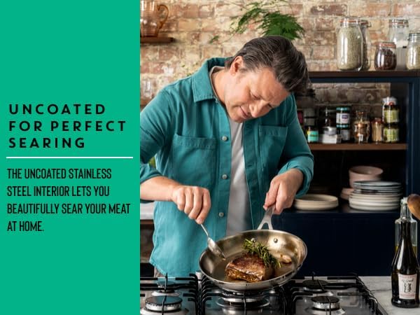 T-Fal x Jamie Oliver Stainless Steel Fry Pan 9.5-Inch, Induction Compatible, Oven Safe up to 500°F, Chef's Stainless Steel Skillet, Frying Pan, Silver - Image 4