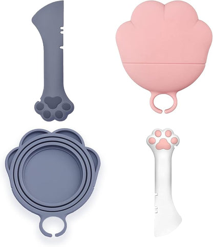 Meow&Woof Cat Food Can Lid and Spoon, BPA Free Silicone Cover for Animal Wet Food Storage, Reusable Topper for 3/5 /5.1/5.5/12/ 13 oz Cans Refrigerator Fresh Wash Machine Apply （2Pack）