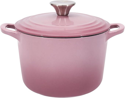 Flavehc Dutch Oven Pot with Lid 2.8 qt Cast Iron Dutch Oven for Bread Baking Pink Enameled Cast Iron Rice Pot with Handels by FLAVEHC