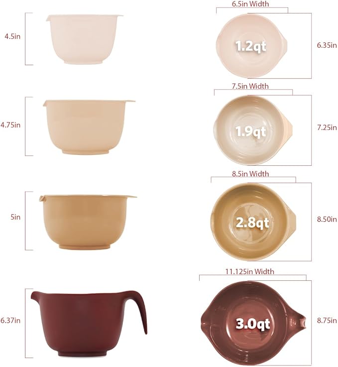 Glad Mixing Bowls with Pour Spout, Set of 4 - Nesting Plastic Bowls (1.2qt, 1.9qt, 2.8qt, and 3qt with Handle) - Non Slip Base, Dishwasher Safe Kitchen Cooking and Baking Supplies, Beige - Image 5