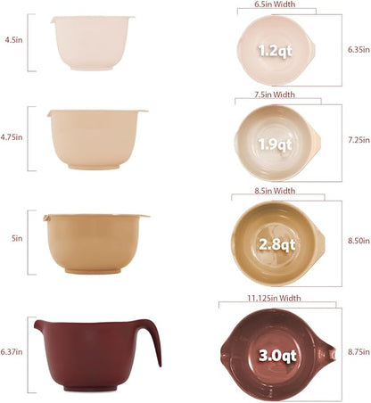 Glad Mixing Bowls with Pour Spout, Set of 4 - Nesting Plastic Bowls (1.2qt, 1.9qt, 2.8qt, and 3qt with Handle) - Non Slip Base, Dishwasher Safe Kitchen Cooking and Baking Supplies, Beige - Image 5
