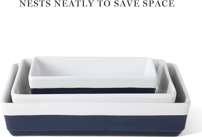 MARTHA STEWART 3-Piece Oven to Table Stoneware Bakeware Set – Baking Dish & Casserole Set – Cobalt Blue – Durable Oven-Safe Bakeware for Baking and Serving - Image 4