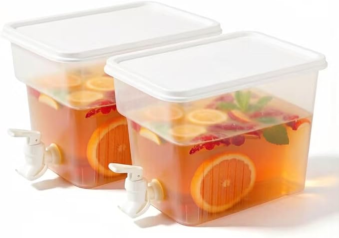 BEWBBAT 2 Pack 1.3 Gallon Fridge Drink Dispenser with Spigot, Leak-proof Plastic Beverage Drink Dispenser Refrigerator Iced Juice Lemonade Dispenser For Party, Bar by BEWBBAT
