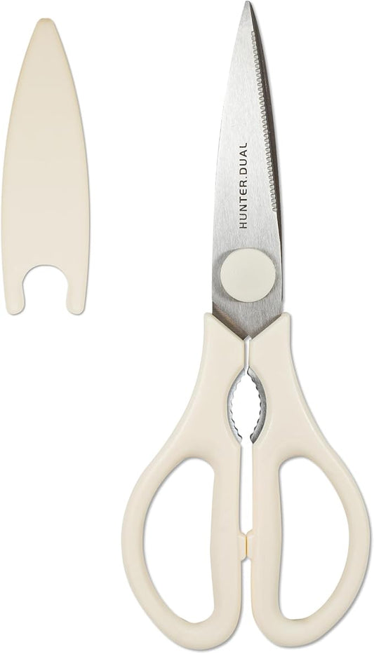 Kitchen Scissors for Food, HUNTER.DUAL Heavy Duty Come Apart Poultry Shears for Cooking, All Purpose for Cutting Chicken, Meat, Fish & Vegetables (Cream, 8.35 Inch) by HUNTERDUAL