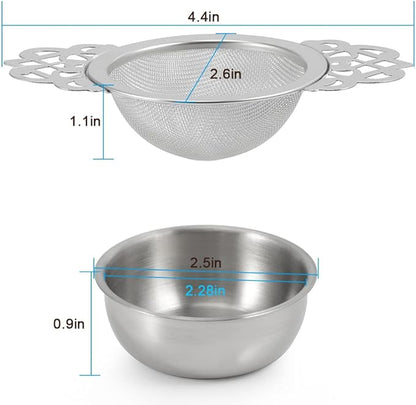 Picowe 2 Pack Tea Strainer Bowl, Stainless Steel Sliver Tea Strainers for Loose Tea Fine Mesh for 2.5-4 Inch Cup Mouth