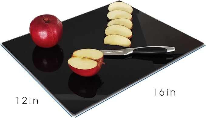 VASUHOME Glass Cutting Board, 16 * 12 inch Set of 1 Tempered Glass Cutting Board, Decorative Square Place Mat for Kitchen, Scratch, Heat, Shatter Resistant Cutting Mat, Silk Screen Black
