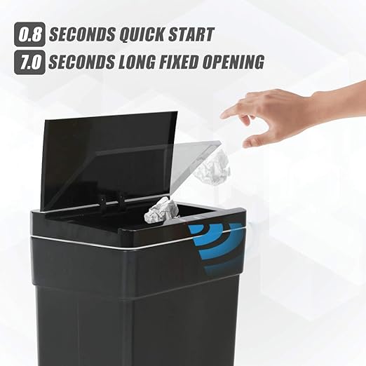 BestOffice 13 Gallon Trash Can Automatic Kitchen Trash Can Touch Free High-Capacity Garbage Can with Lid for Bedroom Bathroom Home Office 50 Liter (Black, 1) (1, Black) - Image 3