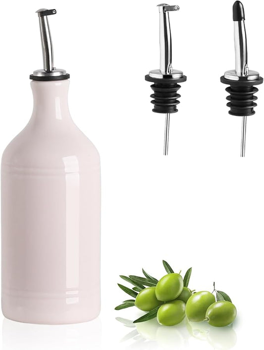 Sweejar Ceramic Olive Oil Dispenser Bottle, Opaque Oil Cruet Protects to Reduce Oxidation, Suitable for Storage Vinegar, Coffee Syrups & Other Liquids, Pack of 1, 15.5 Fl Oz(Rose Quartz) by Sweejarco1949