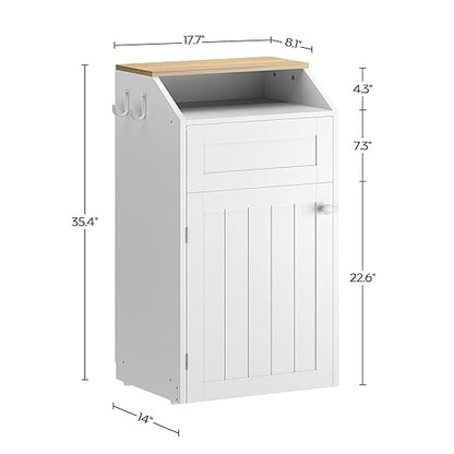 YATINEY Trash Cabinet, Freestanding Trash Can Cabinet, Wooden Recycling with Flip Door, 10 Gallon Hidden Kitchen Garbage Can for Kitchen, Living Room, White WB01WT