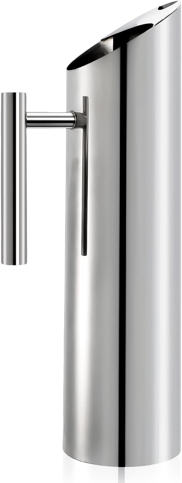 Hiceeden Stainless Steel Water Pitcher, 68oz/2L Modern Metal Pitcher with Ice Guard, Silver Carafe Drink Jug with Handle, Homemade Beverage Container for Juice, Coffee, Milk, Iced/Hot Tea by Hiceeden