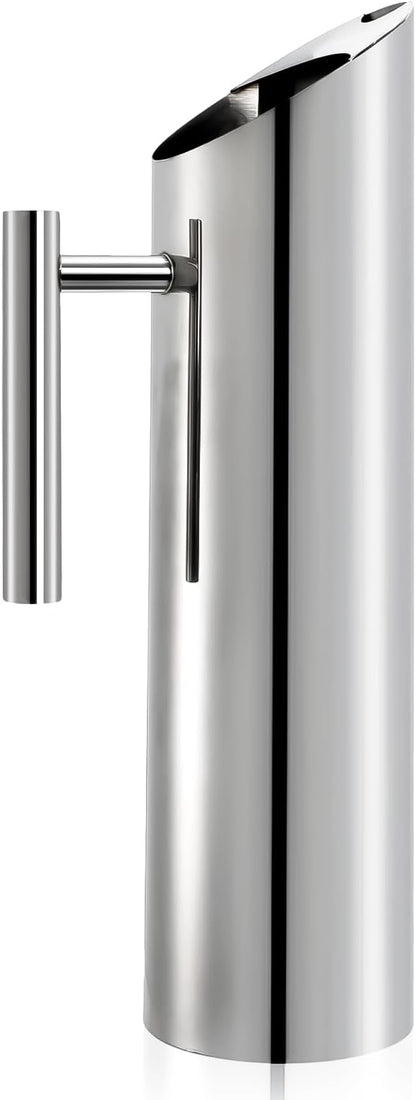 Hiceeden Stainless Steel Water Pitcher, 68oz/2L Modern Metal Pitcher with Ice Guard, Silver Carafe Drink Jug with Handle, Homemade Beverage Container for Juice, Coffee, Milk, Iced/Hot Tea by Hiceeden