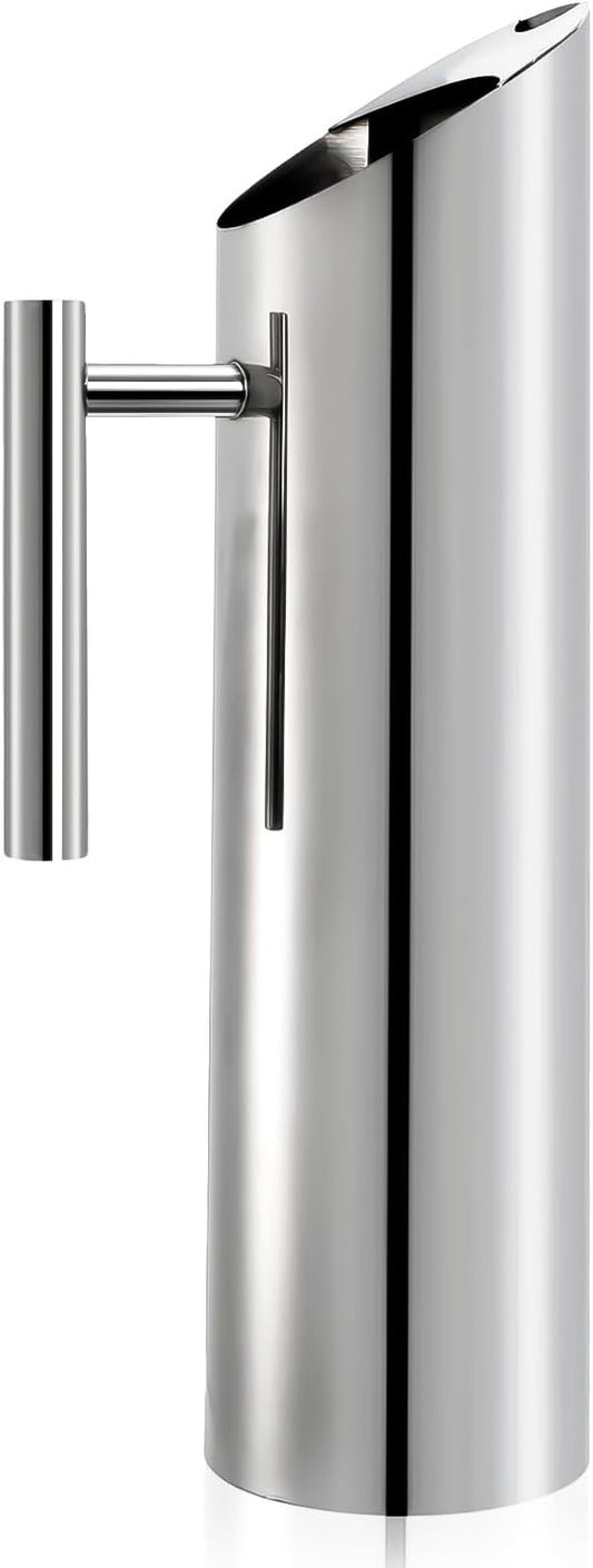 Hiceeden Stainless Steel Water Pitcher, 68oz/2L Modern Metal Pitcher with Ice Guard, Silver Carafe Drink Jug with Handle, Homemade Beverage Container for Juice, Coffee, Milk, Iced/Hot Tea by Hiceeden