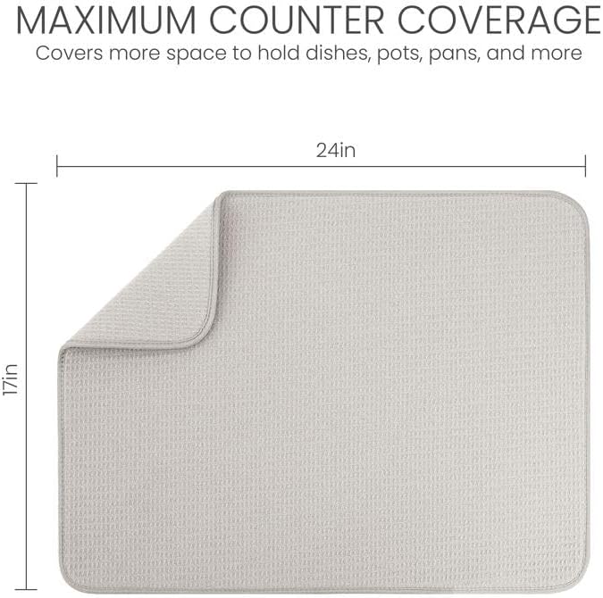 Bellemain XL Dish Mat Microfiber Dish Drying Mat, Super absorbent (Light Grey, 17" x 24") - Image 2