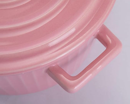 WHJY Pink Ceramic Casserole Dish with Lid，1 Quart Ceramic Casserole Pan for Bakeware Oven