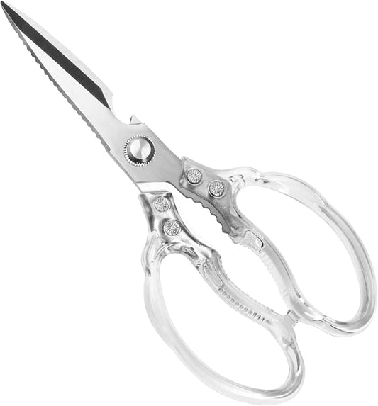 CGBE Kitchen Scissors, Multi-Purpose Kitchen Shears, Heavy Duty Food Scissors for Chicken, Poultry, Fish, Meat & Herbs with Non-Slip Grips (Transparent) by CGBE