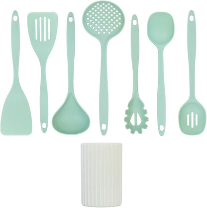 Glad Kitchen Utensils Set, 8pcs - Nonstick Cooking Tools with Utensil Holder - Nylon Spoon, Ladle, Skimmer, Spaghetti Server, and Turner Spatula Set - Dishwasher Safe, Teal Green - Image 2