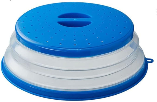 Collapsible Microwave Splatter Cover, 10.5 Inch, Dishwasher-safe, Microwave Plate Cover With Steam Vent，BPA-Free Silicone & Plastic(1 PCS,blue)