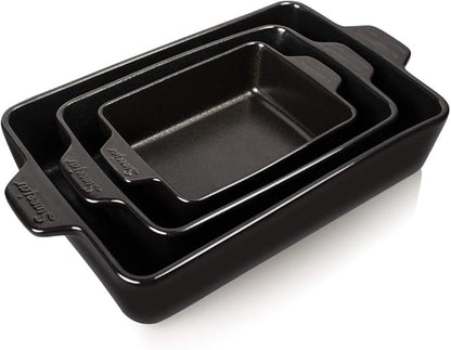 Sweejar Ceramic Bakeware Set, Rectangular Baking Dish for Oven Lasagna Pans for Cooking, Kitchen, Cake Dinner, Banquet and Daily Use, 11.8 x 7.8 x 2.76 Inches of Casserole Dishes (Black) by Sweejarco1949