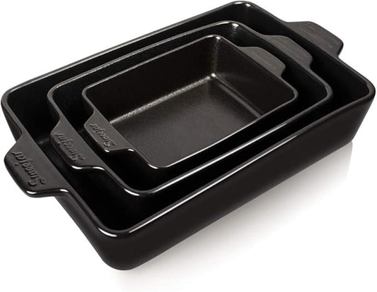 Sweejar Ceramic Bakeware Set, Rectangular Baking Dish for Oven Lasagna Pans for Cooking, Kitchen, Cake Dinner, Banquet and Daily Use, 11.8 x 7.8 x 2.76 Inches of Casserole Dishes (Black) by Sweejarco1949