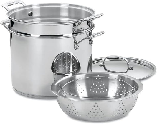 Cuisinart 4-Piece Cookware Set, 12 Quarts, Chef's Classic Stainless Steel Pasta/Steamer, 77-412P1 by Cuisinart