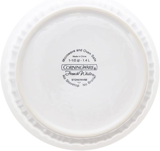 CorningWare FS5 1.5qt Round French White Casserole Dish & F-5-PC 1.5qt French White Plastic Lid