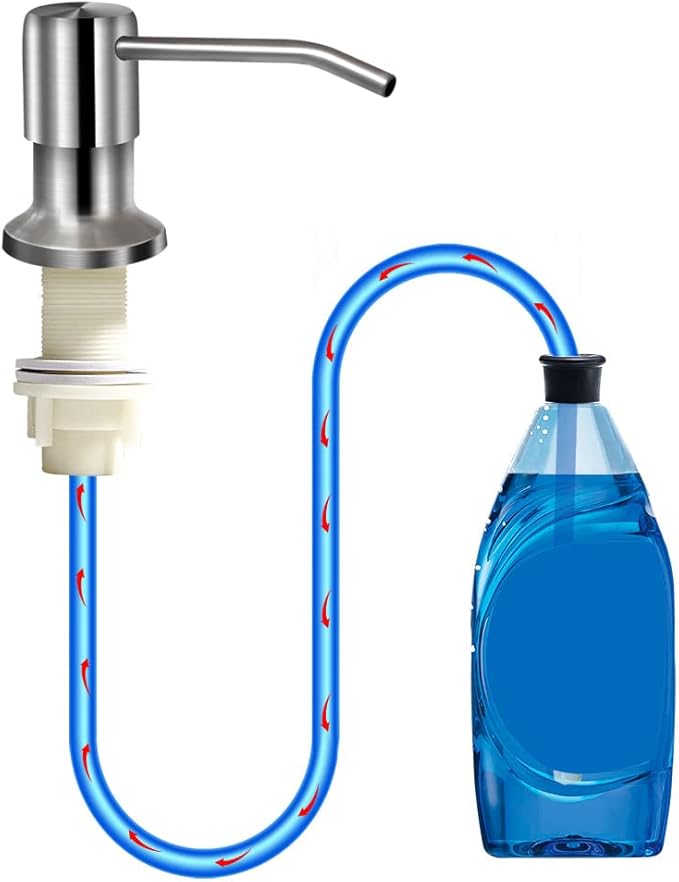 Soap Dispenser for Kitchen Sink, Brushed Nickel Countertop Soap Dispenser Pump, 47" Silicone Extension Tube Connect to The Soap Bottle Directly, Say Goodbye to Frequent Refills (Brushed Nickel) by izolor