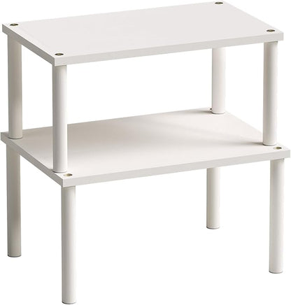 VERTORGAN Cabinet Organizer Shelf(Set of 2),Kitchen Counter Shelves,Bamboo Spice Rack Countertop and Cabinet,Stackable Expandable,Medium,(White)
