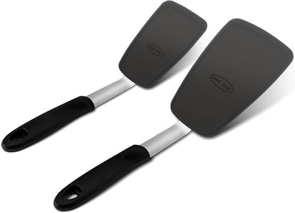 Unicook 2 Pack Flexible Silicone Spatula, Turner, 600F Heat Resistant, Ideal for Flipping Eggs, Burgers, Crepes and More, Black by UNICOOK