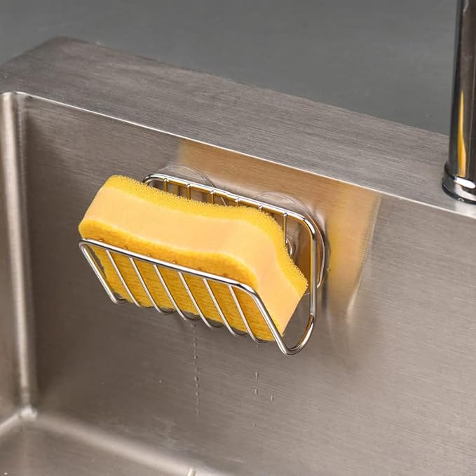 Toplife Sponge Holder for Kitchen Sink, Stainless Steel Suction Cup Sponge Caddy - Silver - Image 4