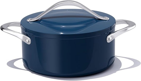 CookinCraze Stock Pot 4.5QT Nonstick Ceramic Dutch Oven Pot with Lid (9.5"x 4") Non-Toxic PFAS-Free Even Heat Distribution, for Braising, Baking Bread & Soups, Compatible for All Cooktops(Induction/Gas/Electric) Oven Safe to 500°F, Navy Blue