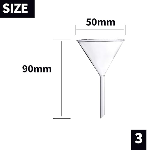 Glass Funnel Set, 4 Pcs Lab Borosilicate Glass Funnels, 100mm (170mm Length), 75mm (130mm), 50mm (90mm) & 40mm (70mm) Diameter - Image 4