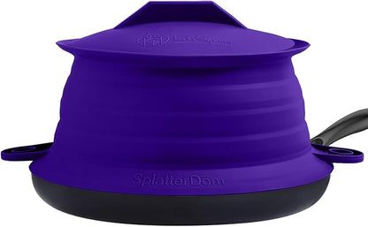 L.I.Q Silicone Splatter Guard – Fits 10 and 12 Inch Pots (25 and 30 Centimeters) – Microwave Safe and Durable SplatterDom - Includes 10” Lid - Food and Oil Splash Guard (Violet, Large)