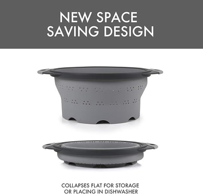 Dexas 10" Collapsible Silicone Colander in Cool Grey, Kitchen Strainer with Handles, 15.1 Cup Capacity | BPA-Free, Heat-Resistant, Space-Saving Kitchen Tool - Image 6