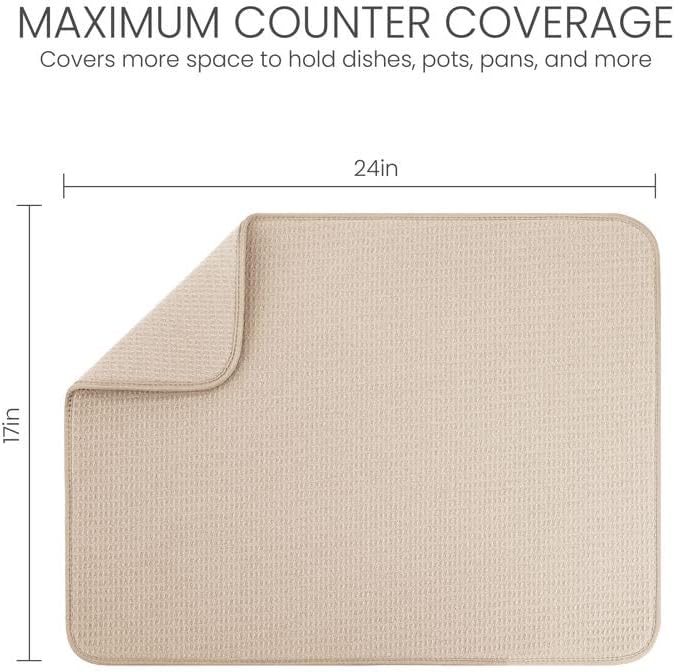 Bellemain XL Dish Mat 24" x 17" ( LARGEST MAT ) Microfiber Dish Drying Mat , Super absorbent ( Ivory ) - Image 2